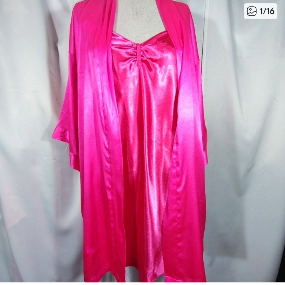 Victoria's Secret Robe+Slip, Morgan Taylor Women, Fusia Pink, Satin, Wst. Tie, S
